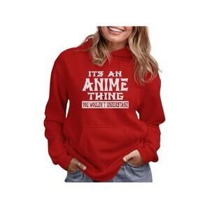 Tstars Unisex Anime Lover Hoodie red long sleeve kangaroo pocket sweatshirt SZ L